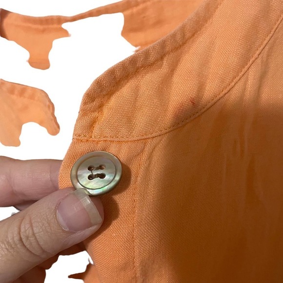 J Jill Orange Sorbet Embroidered Button Down Linen Tunic Top - Picture 3 of 9